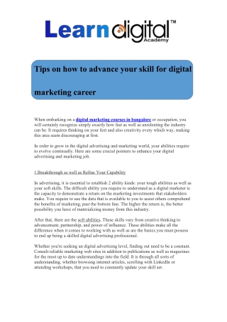 Tips on how to advance your skill for digital marketing career