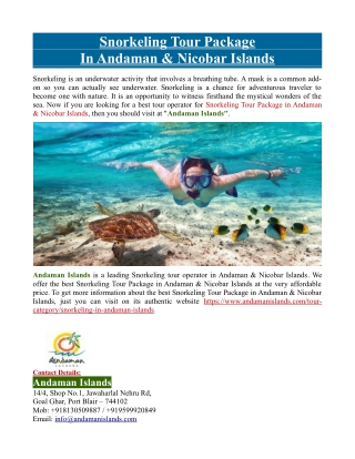 Snorkeling Tour Package in Andaman & Nicobar Islands