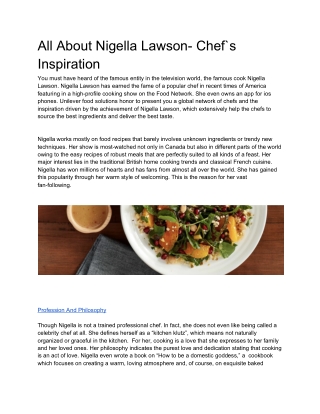 All About Nigella Lawson- Chef`s Inspiration