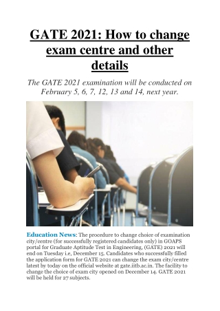 GATE 2021 - How to Change Exam Centre and Other Details