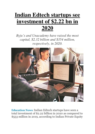 Indian Edtech Startups See Investment of $2.22 Bn in 2020