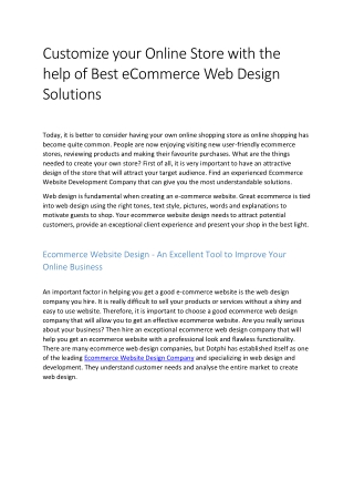 Customize your Online Store with the help of Best eCommerce Web Design Solutions