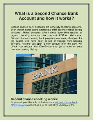 What is a Second Chance Bank Account and how it works?