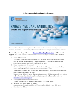 8 Paracetam8 Paracetamol Guidelines for Patientsol Guidelines for Patients