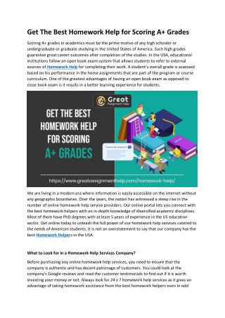 Get The Best Homework Help for Scoring A  Grades