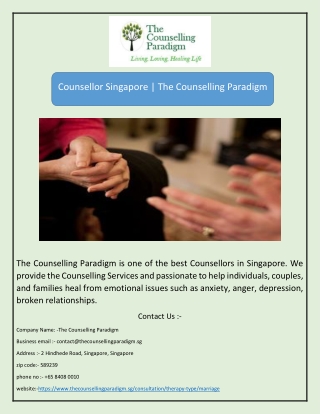 Counsellor Singapore | The Counselling Paradigm