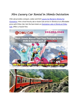 Hire Luxury Car Rental in Shimla Outstation