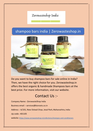 shampoo bars india | Zerowasteshop.in