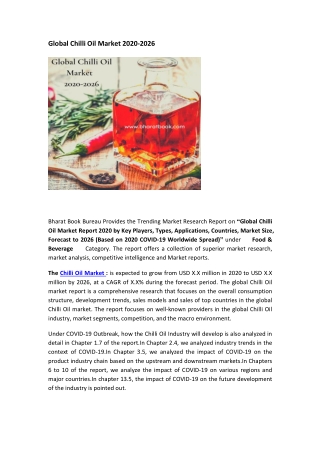 Global Chilli Oil Market 2020-2026