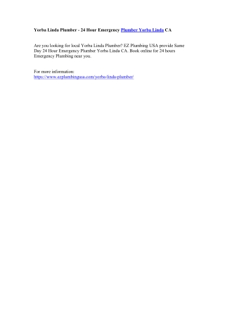 Yorba Linda Plumber - 24 Hour Emergency Plumber Yorba Linda CA