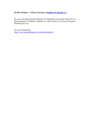 Menifee Plumber - 24 Hour Emergency Plumbers in Menifee CA