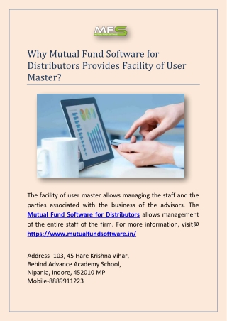 Why Mutual Fund Software for Distributors Provides Facility of User Master?