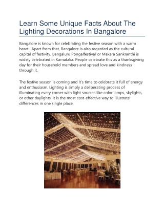 Learn Some Unique Facts About The Lighting Decorations In Bangalore