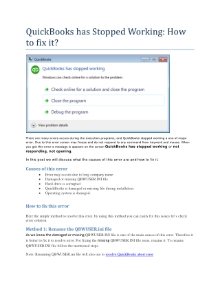 QuickBooks has Stopped Working: How to fix it?