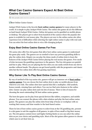 What Can Casino Gamers Expect At Best Online Casino Games?