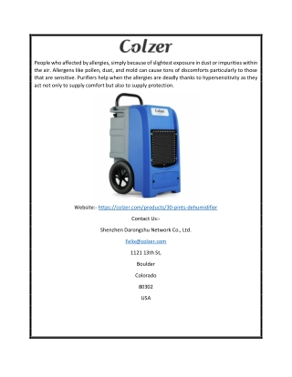 30 Pint Portable Dehumidifier For Sale USA | Colzer