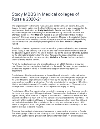 Study MBBS in Medical colleges of Russia 2020-21