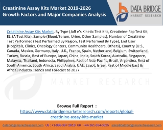 Creatinine Assay Kits Market 2019-2026 Growth Factors and Major Companies Analysis