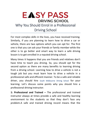 Why You Should Enrol in a Professional Driving School