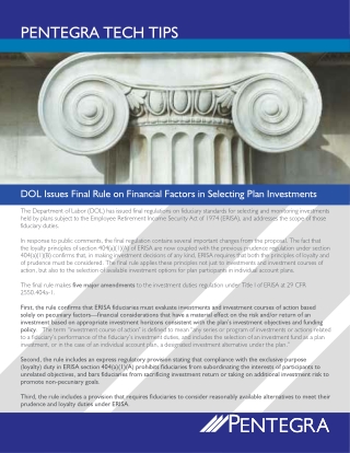 DOL Issues Final Rule on Financial Factors in Selecting Plan Investments