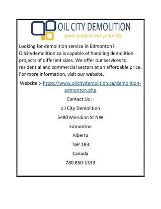 Demolition Edmonton | Oilcitydemolition.ca