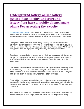 Underground lottery online lottery betting Easy to play underground lottery Just have a mobile phone, smart phone For ac