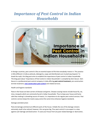 Importance of Pest Control in Indian Households