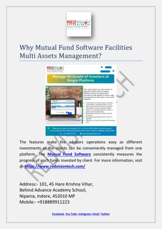 Why Mutual Fund Software Facilities Multi Assets Management?