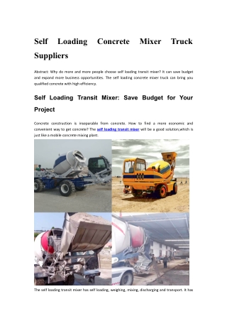 Self Loading Concrete Mixer Truck Suppliers