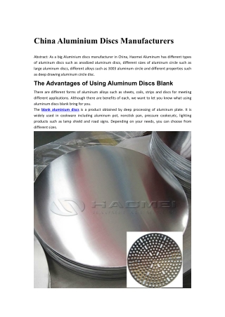 China Aluminium Discs Manufacturers