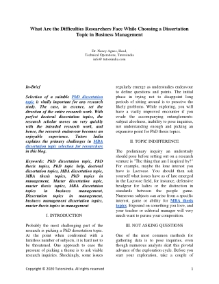 What are the difficulties researchers face while choosing a dissertation topic in business management?