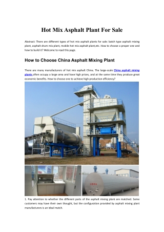 Hot Mix Asphalt Plant For Sale