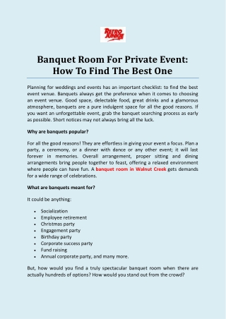 Banquet Room For Private Event: How To Find The Best One