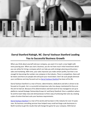 Darryl Stanford Raleigh, NC: Darryl Vashaun Stanford Leading You to Successful Business Growth