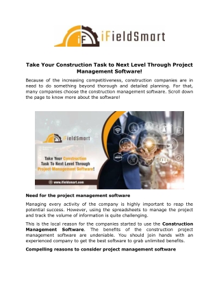 Take Your Construction Task to Next Level Through Project Management Software!