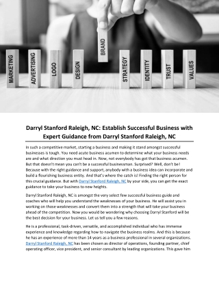 Darryl Stanford Raleigh, NC: Establish Successful Business with Expert Guidance from Darryl Stanford Raleigh, NC