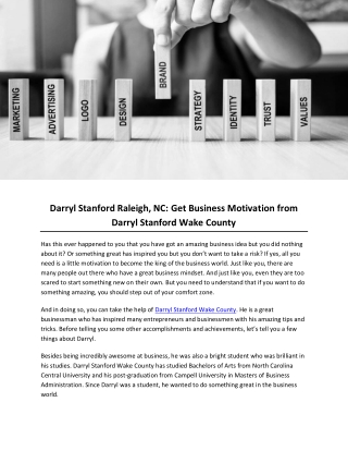 Darryl Stanford Raleigh, NC: Get Business Motivation from Darryl Stanford Wake County