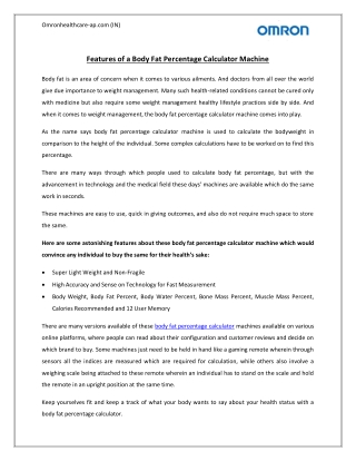 Features of a Body Fat Percentage Calculator Machine