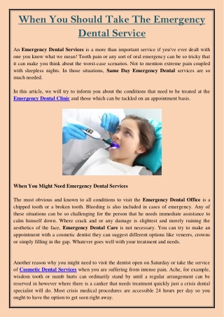 When You Should Take The Emergency Dental Service