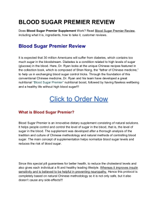 Blood Sugar Premier Market Research - Review On Zenith