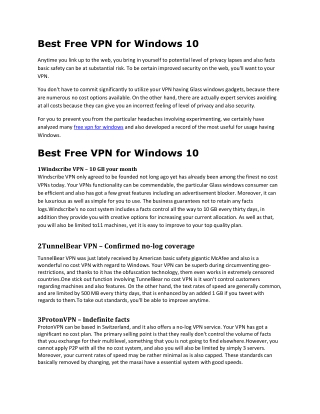 Best Free VPN for Windows 10