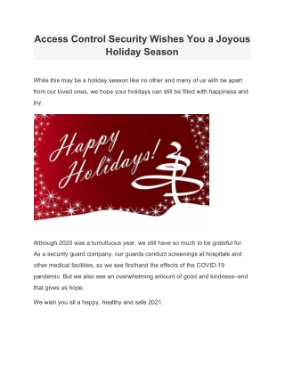 Access Control Security Wishes You a Joyous Holiday Season