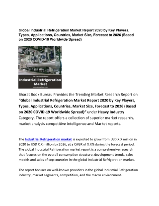 Global Industrial Refrigeration Market Report 2020 Types, Application and Forecasts 2026