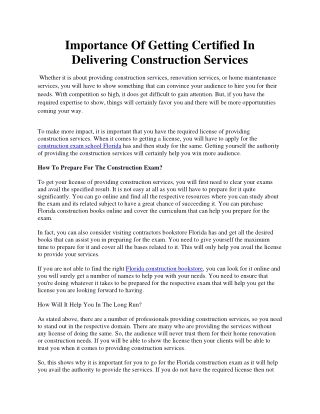 Importance Of Getting Certified In Delivering Construction Services