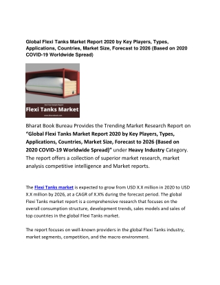 Global Flexi Tanks Market Report 2020 Forecast: 2026