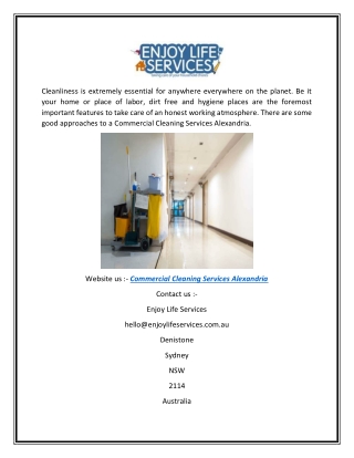 Commercial Cleaning Services Alexandria | Enjoylifeservices.com.au