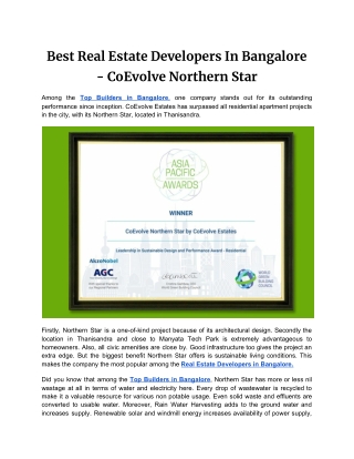 Best Real Estate Developers In Bangalore - CoEvolve Northern Star