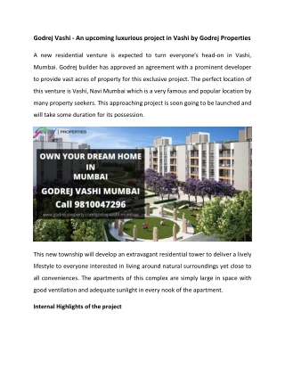 Godrej Vashi Residential Township Coming Soon In Mumbai