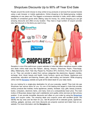 Shopclues Discounts Up to 90% off Year End Sale