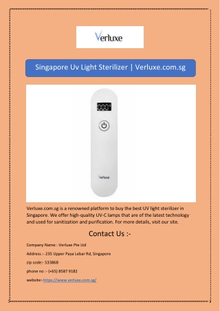 Singapore Uv Light Sterilizer | Verluxe.com.sg